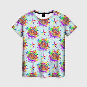 Женская футболка 3D с принтом Биткойн и цветок в Белгороде, 100% полиэфир ( синтетическое хлопкоподобное полотно) | прямой крой, круглый вырез горловины, длина до линии бедер | 