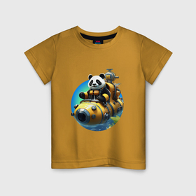 Детская футболка хлопок с принтом Панда подводник , 100% хлопок | круглый вырез горловины, полуприлегающий силуэт, длина до линии бедер | 