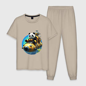 Мужская пижама хлопок с принтом Панда подводник в Курске, 100% хлопок | брюки и футболка прямого кроя, без карманов, на брюках мягкая резинка на поясе и по низу штанин
 | 