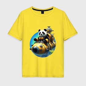 Мужская футболка хлопок Oversize с принтом Панда подводник в Санкт-Петербурге, 100% хлопок | свободный крой, круглый ворот, “спинка” длиннее передней части | 