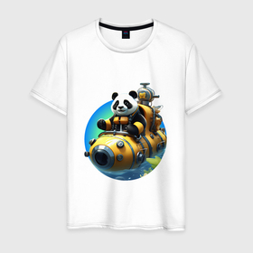 Мужская футболка хлопок с принтом Панда подводник в Кировске, 100% хлопок | прямой крой, круглый вырез горловины, длина до линии бедер, слегка спущенное плечо. | 