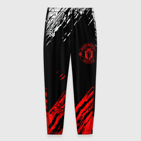 Мужские брюки 3D с принтом ФК Манчестер Юнайтед спортивные краски в Екатеринбурге, 100% полиэстер | манжеты по низу, эластичный пояс регулируется шнурком, по бокам два кармана без застежек, внутренняя часть кармана из мелкой сетки | 