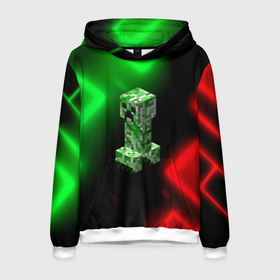 Мужская толстовка 3D с принтом Крипер на неоновом фоне абстракция в Ухте, 100% полиэстер | двухслойный капюшон со шнурком для регулировки, мягкие манжеты на рукавах и по низу толстовки, спереди карман-кенгуру с мягким внутренним слоем. | Тематика изображения на принте: 