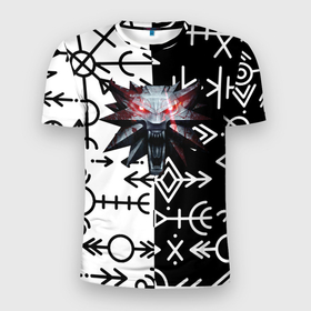 Мужская футболка 3D Slim с принтом The Witcher символы славянские в Белгороде, 100% полиэстер с улучшенными характеристиками | приталенный силуэт, круглая горловина, широкие плечи, сужается к линии бедра | 
