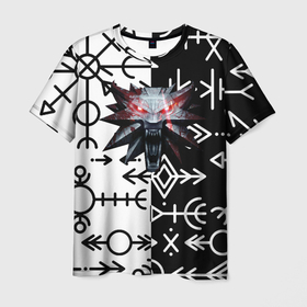 Мужская футболка 3D с принтом The Witcher символы славянские в Петрозаводске, 100% полиэфир | прямой крой, круглый вырез горловины, длина до линии бедер | 