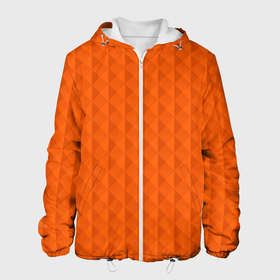 Мужская куртка 3D с принтом Объёмные пирамиды сочный апельсиновый в Екатеринбурге, ткань верха — 100% полиэстер, подклад — флис | прямой крой, подол и капюшон оформлены резинкой с фиксаторами, два кармана без застежек по бокам, один большой потайной карман на груди. Карман на груди застегивается на липучку | 