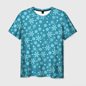 Мужская футболка 3D с принтом Снежный новогодний паттерн в Петрозаводске, 100% полиэфир | прямой крой, круглый вырез горловины, длина до линии бедер | 