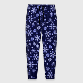Мужские брюки 3D с принтом Снежный новогодний паттерн сине фиолетовый , 100% полиэстер | манжеты по низу, эластичный пояс регулируется шнурком, по бокам два кармана без застежек, внутренняя часть кармана из мелкой сетки | 