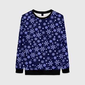 Женский свитшот 3D с принтом Снежный новогодний паттерн сине фиолетовый в Тюмени, 100% полиэстер с мягким внутренним слоем | круглый вырез горловины, мягкая резинка на манжетах и поясе, свободная посадка по фигуре | 