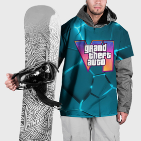 Накидка на куртку 3D с принтом GTA 6 лого на фоне разлома голубых плит в Тюмени, 100% полиэстер |  | 
