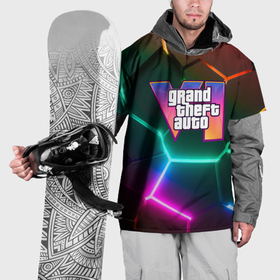 Накидка на куртку 3D с принтом GTA 6 лого на фоне разлома разноцветных плит в Тюмени, 100% полиэстер |  | 