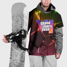 Накидка на куртку 3D с принтом GTA 6 лого на фоне разлома радужных плит в Тюмени, 100% полиэстер |  | 