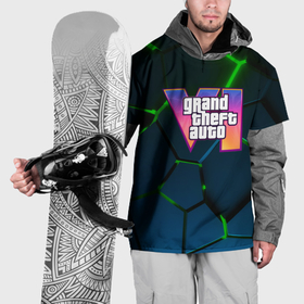 Накидка на куртку 3D с принтом GTA 6 лого на фоне разлома зеленых плит в Тюмени, 100% полиэстер |  | 
