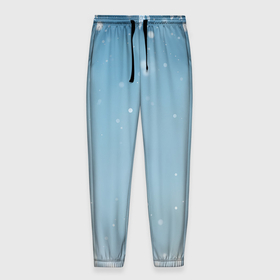 Мужские брюки 3D с принтом Снег на голубом фоне в Кировске, 100% полиэстер | манжеты по низу, эластичный пояс регулируется шнурком, по бокам два кармана без застежек, внутренняя часть кармана из мелкой сетки | 