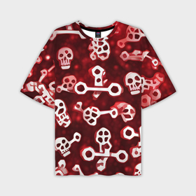 Мужская футболка oversize 3D с принтом Белые черепки и кости на красном фоне в Белгороде,  |  | 
