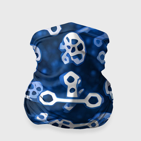 Бандана-труба 3D с принтом Белые черепки и кости на синем в Петрозаводске, 100% полиэстер, ткань с особыми свойствами — Activecool | плотность 150‒180 г/м2; хорошо тянется, но сохраняет форму | 