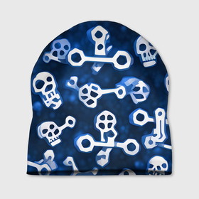 Шапка 3D с принтом Белые черепки и кости на синем в Кировске, 100% полиэстер | универсальный размер, печать по всей поверхности изделия | 