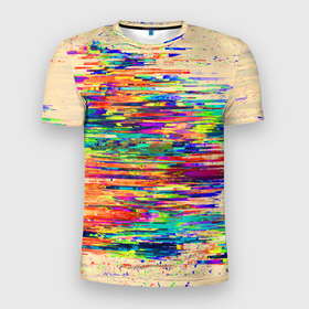 Мужская футболка 3D Slim с принтом Разноцветный глитч в Тюмени, 100% полиэстер с улучшенными характеристиками | приталенный силуэт, круглая горловина, широкие плечи, сужается к линии бедра | 