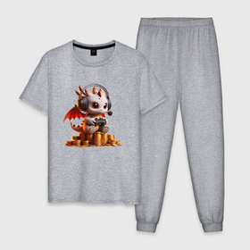 Мужская пижама хлопок с принтом Funny dragon cub   avid gamer в Екатеринбурге, 100% хлопок | брюки и футболка прямого кроя, без карманов, на брюках мягкая резинка на поясе и по низу штанин
 | 