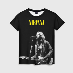 Женская футболка 3D с принтом Группа Nirvana Курт Кобейн , 100% полиэфир ( синтетическое хлопкоподобное полотно) | прямой крой, круглый вырез горловины, длина до линии бедер | 