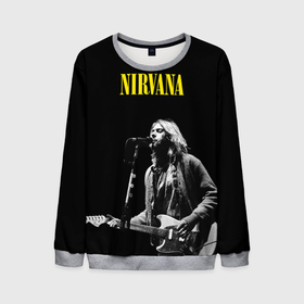 Мужской свитшот 3D с принтом Группа Nirvana Курт Кобейн , 100% полиэстер с мягким внутренним слоем | круглый вырез горловины, мягкая резинка на манжетах и поясе, свободная посадка по фигуре | 