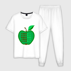 Мужская пижама хлопок с принтом Зеленое яблоко в Санкт-Петербурге, 100% хлопок | брюки и футболка прямого кроя, без карманов, на брюках мягкая резинка на поясе и по низу штанин
 | Тематика изображения на принте: 