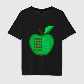 Мужская футболка хлопок Oversize с принтом Зеленое яблоко , 100% хлопок | свободный крой, круглый ворот, “спинка” длиннее передней части | 