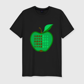 Мужская футболка хлопок Slim с принтом Зеленое яблоко в Санкт-Петербурге, 92% хлопок, 8% лайкра | приталенный силуэт, круглый вырез ворота, длина до линии бедра, короткий рукав | Тематика изображения на принте: 