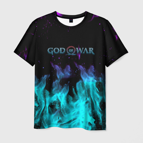Мужская футболка 3D с принтом God of war неоновый шторм в Санкт-Петербурге, 100% полиэфир | прямой крой, круглый вырез горловины, длина до линии бедер | 