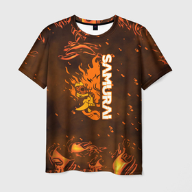 Мужская футболка 3D с принтом Samurai огненное лого в Белгороде, 100% полиэфир | прямой крой, круглый вырез горловины, длина до линии бедер | 