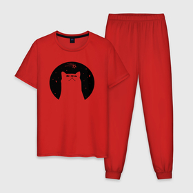 Мужская пижама хлопок с принтом Котик мечтатель в Белгороде, 100% хлопок | брюки и футболка прямого кроя, без карманов, на брюках мягкая резинка на поясе и по низу штанин
 | Тематика изображения на принте: 