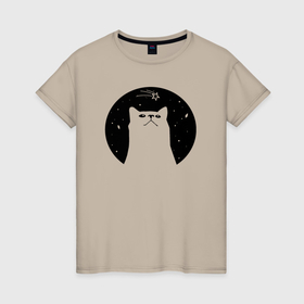 Женская футболка хлопок с принтом Котик мечтатель в Тюмени, 100% хлопок | прямой крой, круглый вырез горловины, длина до линии бедер, слегка спущенное плечо | 