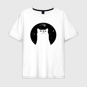 Мужская футболка хлопок Oversize с принтом Котик мечтатель в Белгороде, 100% хлопок | свободный крой, круглый ворот, “спинка” длиннее передней части | Тематика изображения на принте: 