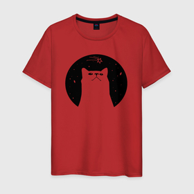 Мужская футболка хлопок с принтом Котик мечтатель в Курске, 100% хлопок | прямой крой, круглый вырез горловины, длина до линии бедер, слегка спущенное плечо. | 