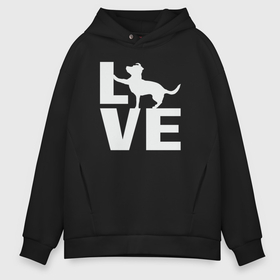 Мужское худи Oversize хлопок с принтом Dog love в Белгороде, френч-терри — 70% хлопок, 30% полиэстер. Мягкий теплый начес внутри —100% хлопок | боковые карманы, эластичные манжеты и нижняя кромка, капюшон на магнитной кнопке | Тематика изображения на принте: 