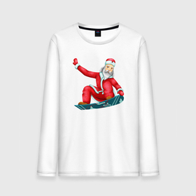 Мужской лонгслив хлопок с принтом Дед Мороз сноубордист в Санкт-Петербурге, 100% хлопок |  | Тематика изображения на принте: 