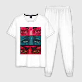 Мужская пижама хлопок с принтом Странный вгляд в Санкт-Петербурге, 100% хлопок | брюки и футболка прямого кроя, без карманов, на брюках мягкая резинка на поясе и по низу штанин
 | 