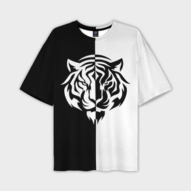 Мужская футболка oversize 3D с принтом Тигр  чёрно белый в Санкт-Петербурге,  |  | Тематика изображения на принте: 