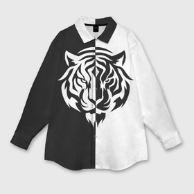 Мужская рубашка oversize 3D с принтом Тигр  чёрно белый ,  |  | 