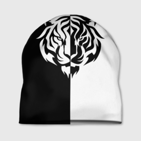 Шапка 3D с принтом Тигр  чёрно белый в Курске, 100% полиэстер | универсальный размер, печать по всей поверхности изделия | 