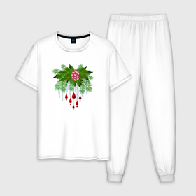 Мужская пижама хлопок с принтом Новогодне Рождественский декор в Кировске, 100% хлопок | брюки и футболка прямого кроя, без карманов, на брюках мягкая резинка на поясе и по низу штанин
 | 