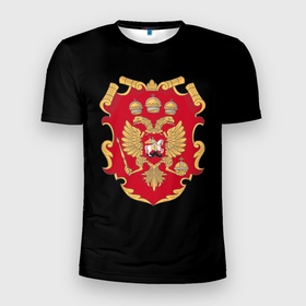 Мужская футболка 3D Slim с принтом Российская империя символика герб щит в Курске, 100% полиэстер с улучшенными характеристиками | приталенный силуэт, круглая горловина, широкие плечи, сужается к линии бедра | 