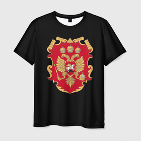 Мужская футболка 3D с принтом Российская империя символика герб щит в Петрозаводске, 100% полиэфир | прямой крой, круглый вырез горловины, длина до линии бедер | 