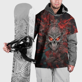 Накидка на куртку 3D с принтом Череп с горящем взглядом в Петрозаводске, 100% полиэстер |  | Тематика изображения на принте: 