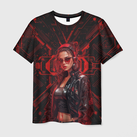 Мужская футболка 3D с принтом Девушка в красных наушниках в Кировске, 100% полиэфир | прямой крой, круглый вырез горловины, длина до линии бедер | Тематика изображения на принте: 