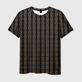 Мужская футболка 3D с принтом Тёмно коричневый полосатый с узором в Кировске, 100% полиэфир | прямой крой, круглый вырез горловины, длина до линии бедер | 