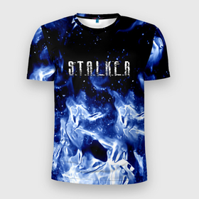 Мужская футболка 3D Slim с принтом Stalker огненный синий стиль в Кировске, 100% полиэстер с улучшенными характеристиками | приталенный силуэт, круглая горловина, широкие плечи, сужается к линии бедра | 