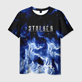 Мужская футболка 3D с принтом Stalker огненный синий стиль в Белгороде, 100% полиэфир | прямой крой, круглый вырез горловины, длина до линии бедер | 