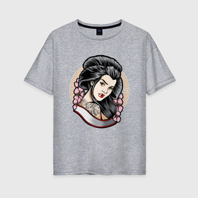 Женская футболка хлопок Oversize с принтом Девушка с татуировкой дракона в Кировске, 100% хлопок | свободный крой, круглый ворот, спущенный рукав, длина до линии бедер
 | 
