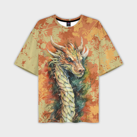 Мужская футболка oversize 3D с принтом Зеленый древесный дракон с листьями в Тюмени,  |  | Тематика изображения на принте: 